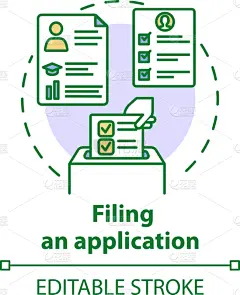矢量,绘画插图,轮廓,文档,申请表,空白的,概念,位置,想法,计算机图标