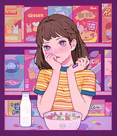 插画头像女 粉红少女心 : 看的我冒起了粉红的泡泡 via-ubokhee