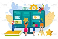 业务人员使用看板管理概念，矢量插图。Scrum团队项目工作，男女卡通人物在会议上有任务。