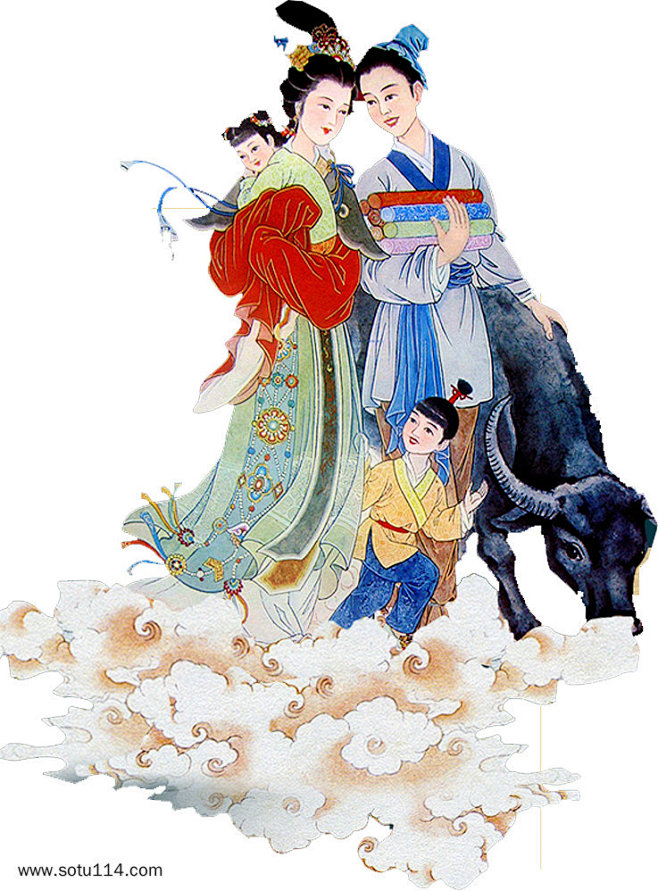 浪漫情人节七夕情人节牛郎织女插画素材