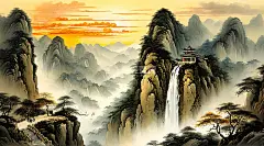 古风大山夕阳高清模板免费下载-趣麦麦图