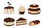 Set of detailed desserts glazed with chocolate cup