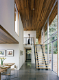 旧金山中型简约木制直式楼梯设计的例子