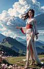 00091-3357580846-zhongfenghua,1girl,solo,umbralla,see through hanfu,flower field,blossom,ancient chinese architecture,cloud and mountain,(photore 拷贝
