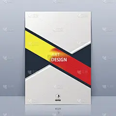 抽象的成分。红，黄，黑三角形。条形商标构造。白色宣传册标题页。创意人物标志图标。商业报价横幅形式。传