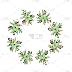 水彩圣诞花环白色一品红花，冬青，树叶，浆果，松树，冷杉，绿色的树枝在白色的背景。新年鲜花组成贺卡