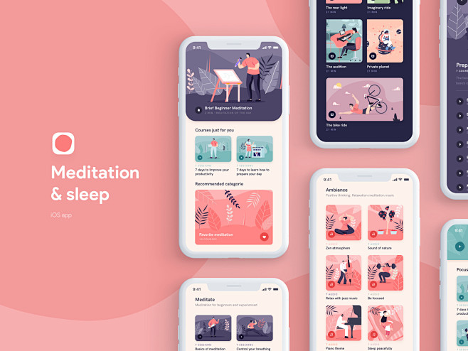 冥想睡眠iOS App苹果免费ui套件标...
