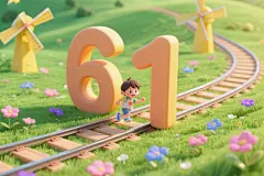 小火车春游六一儿童节61立体模型插画