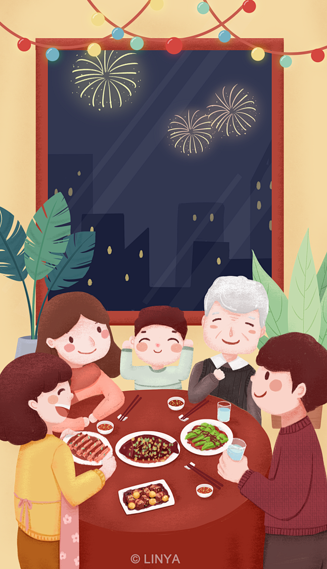 家人团圆的年夜饭插画下载地址：-Whal...