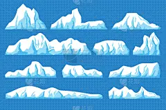 冰,海洋,冰山,漫画,部分,霜,雪,冰柱,漂浮,布置
