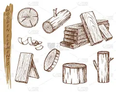 木料、复古木料的孤立草图