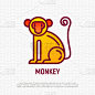 猴子,十二生肖,细的,绘画插图,卡通,矢量,线图标,极简构图,可爱的,野生动物
