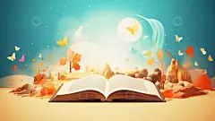 手绘梦幻展开书本蓝色背景高清模板免费下载-趣麦麦图