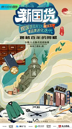 《新国货》腾讯自制首部品牌经济历史纪录片【订档海报➕分集海报插画绘制】

第一次接手这种比较有“厚度”的经济历史题材，拿到密密麻麻的脚本后有一点点担心，但是马上调整好心态仔细的研读了一遍脚本，查阅相关资料，在大脑里形成一个纵向空间发展梗概，然后开始第二遍有针对性的做提取点，摘抄串联 ​​​​...展开全文c