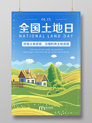 绿色卡通全国土地日海报