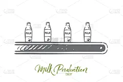 食品加工厂,制造机器,概念,工厂,牛奶瓶,线条,商务,食品,技术,成分