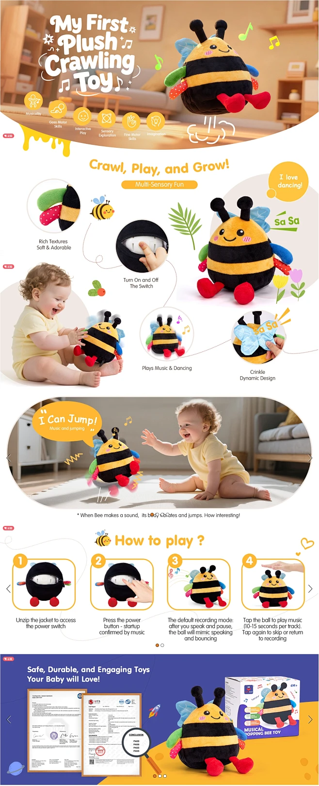 JoyCat Jouet Bebe 6-12 Mois, Ruche avec 5 Abeilles en Peluche, Jouet Montessori avec Hochets, Miroirs, Jeux Sensoriel Bebe 6 Mois, Cadeau Bebe Enfant 1 an Garçon Fille
