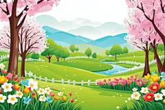 植物小道小草插画背景图