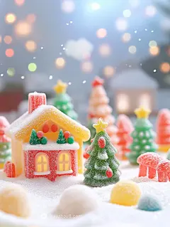 【ai宇宙吧】圣诞节软糖圣诞树创意海报设计背景图Midjourney描述关键词咒语：