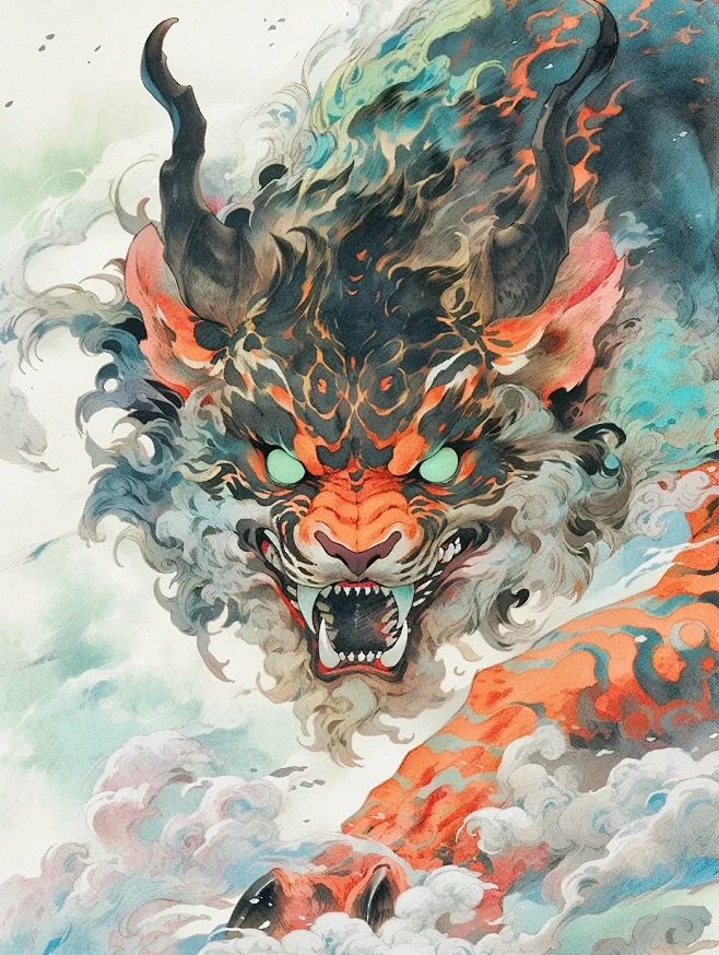 【山海经异兽录③-穷奇】国风&国潮插画-花瓣网
