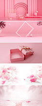 高清粉色礼盒礼物粉色花瓣背景