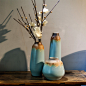新中式蓝色地中海复古做旧手工陶瓷花瓶三件套客厅干花花瓶摆件-淘宝网