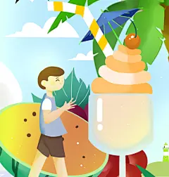 森系水彩风景画插画素材