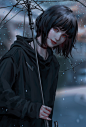 General 4072x6000 illustration artwork digital art fan art drawing fantasy art fantasy girl Nixeu women rain short hair brunette looking at viewer umbrella