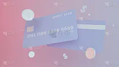 借记卡或信用卡钱币等距3d渲染背景。