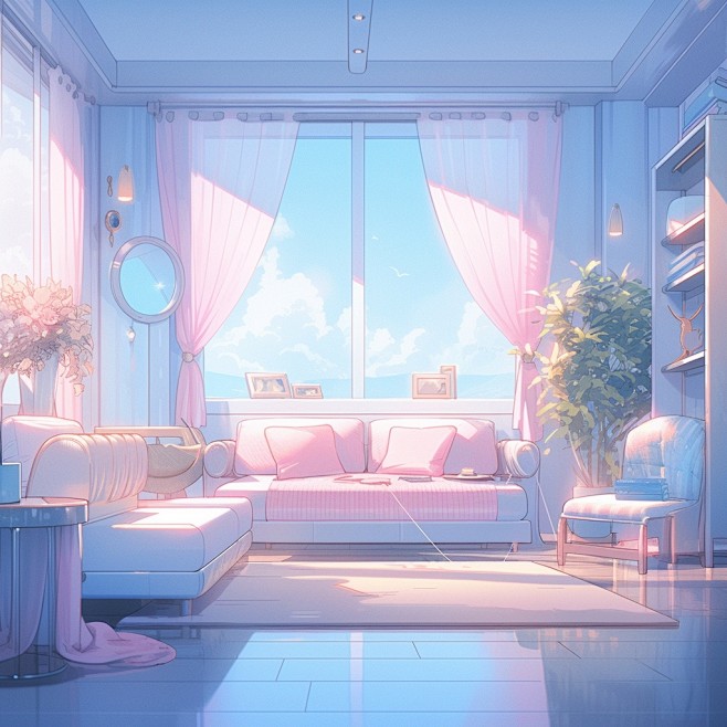 (3/4)在一个有的房间，房间里，室外场景，kawaii，浪漫漫画的风格，tonal palette(AI绘图来自WeDraw.art)