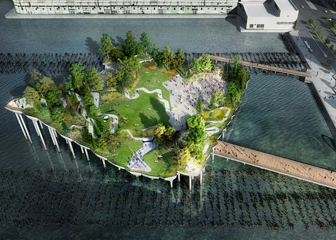 纽约哈德逊河“金银岛”概念方案 “tre...