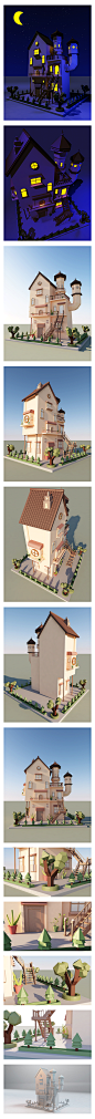 C4D房屋建模小场景渲染，房屋样式参考优秀案例。