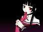 Anime 1600x1200 anime girls Jigoku Shoujo simple background school uniform red eyes dark hair long hair