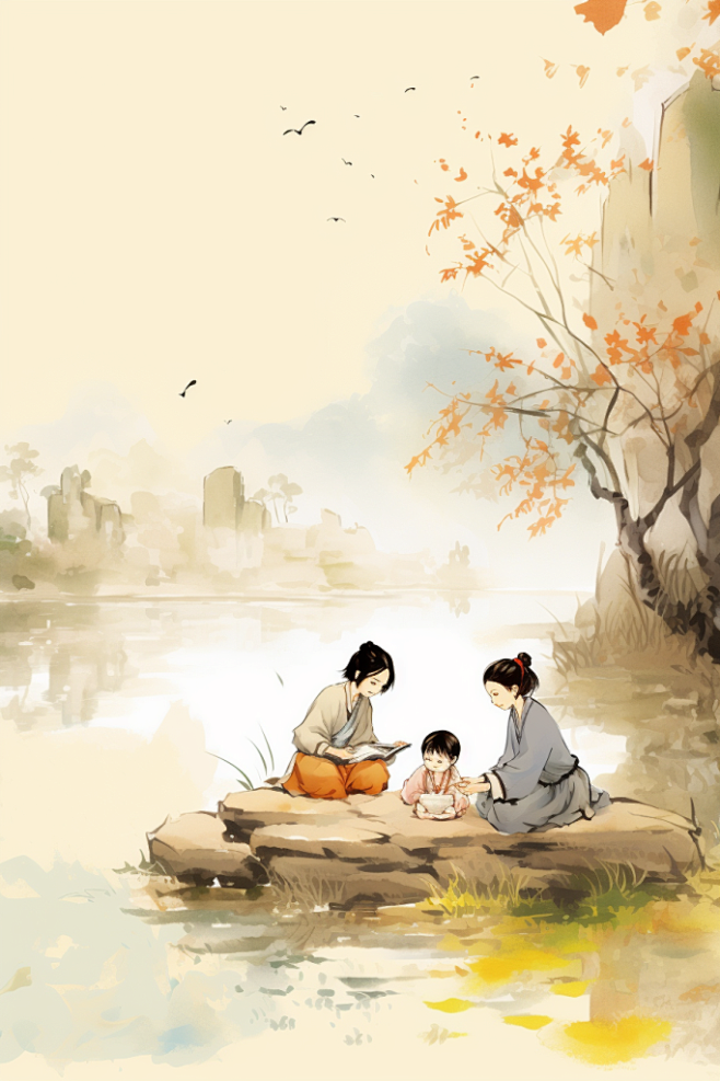 教育中国风水墨古风教师节老师学生人物插画