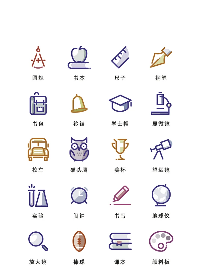 卡通学科教育类UI图标icon-志设网-zs9.com-花瓣网