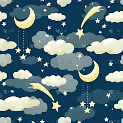 无缝带的云彩夜晚蓝天.婴儿游戏室或托儿所的墙纸