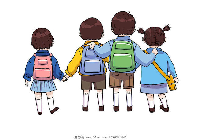卡通手绘小孩背影人物素材图片素材
