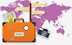 手绘行李箱免抠素材_新图网 https://ixintu.com 地图 手提箱 手绘 旅游 照相机 自由行 行李箱 路标