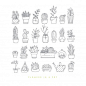 Icon flat set plants in pots drawing on white background.