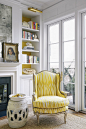 Living room: shelves with colored backs, portrait light, etc: 