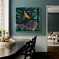 现代简约抽象墨绿客厅装饰画沙发背景方形餐厅挂画样版房玄关壁画-淘宝网
