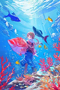 00467-82577455-a girl,Underwater world, fish, corals,fish, corals,outdoor, day,Beautiful,best quality, masterpiece,8K