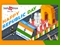 Another isometric( we like this style too much) illustration. This time for a gift card to celebrate the Republic Day of India.
Shown here is a decorated float. Floats such as these are the main attraction of the massive and glorious parade that takes pla