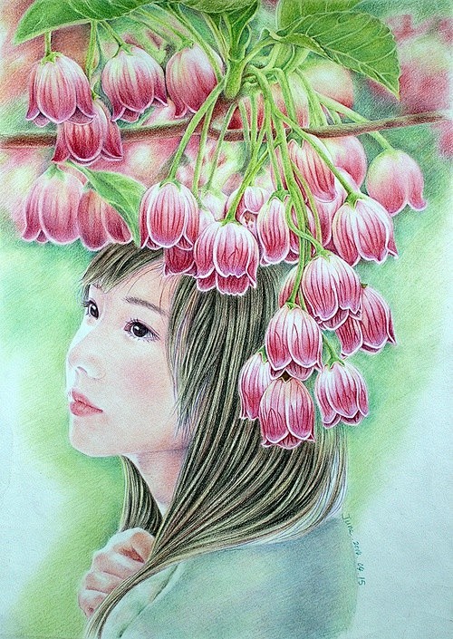 豆瓣友临摹飞乐鸟的花卉彩铅画@YongQ...