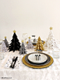 Black & Gold, Geometric Christmas Holidays Tablescape - BirdsParty.com