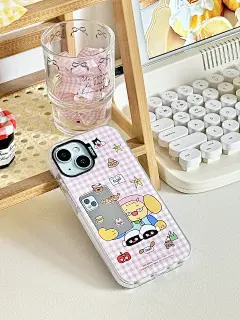 乖乖小镜子！自拍小猴子～香蕉树研究所 原创ins风手机壳可爱插画格子手机壳 适用于苹果16promax 16pro 15-淘宝网