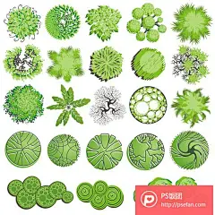 灌木树丛手绘俯视园林景观设计矢量X25  - PS饭团网