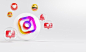 Instagram acrylic glass logo and social media icons copy space 3d