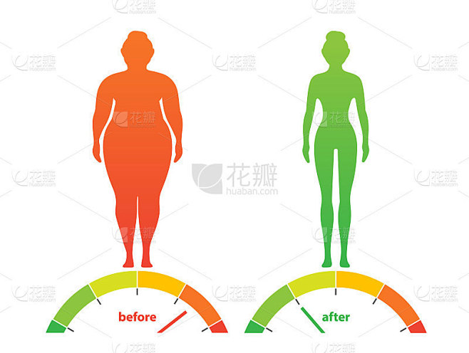 减肥。饮食对人体重的影响。年轻女子前后节食健身。减肥的概念。又胖又瘦的女人。空白的内容，模板。