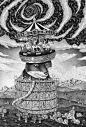 Hand-drawn graphic set/2017-2018 : I present to you my uncommercial serie of hand-drawn graphic works. The set includes detailed black and white illustration. Materials: watercolour paper, ink, isograph.Original size: from 400x400 to 1000x700 mm.